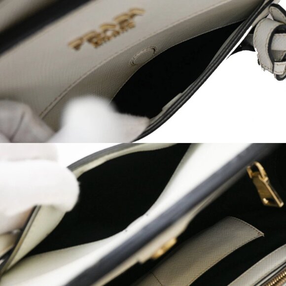 PRADA Logo Bicolor 2Way Shoulder Hand Bag Canvas Leather Black White GHW 76EF513 - Picture 16 of 16